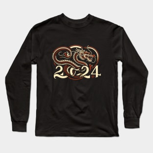 Majestic 2024 Dragon - Retro Asian Art Style Long Sleeve T-Shirt
